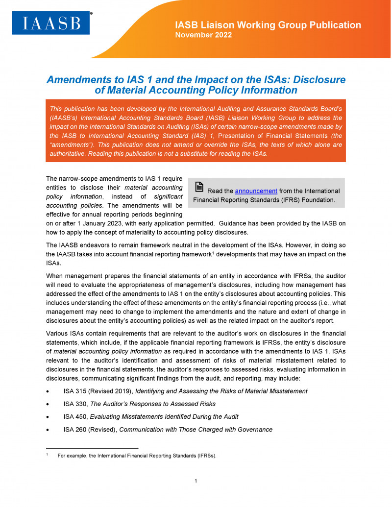 IFRS Standard IAS 1: how amendments made impact the ISAs logo